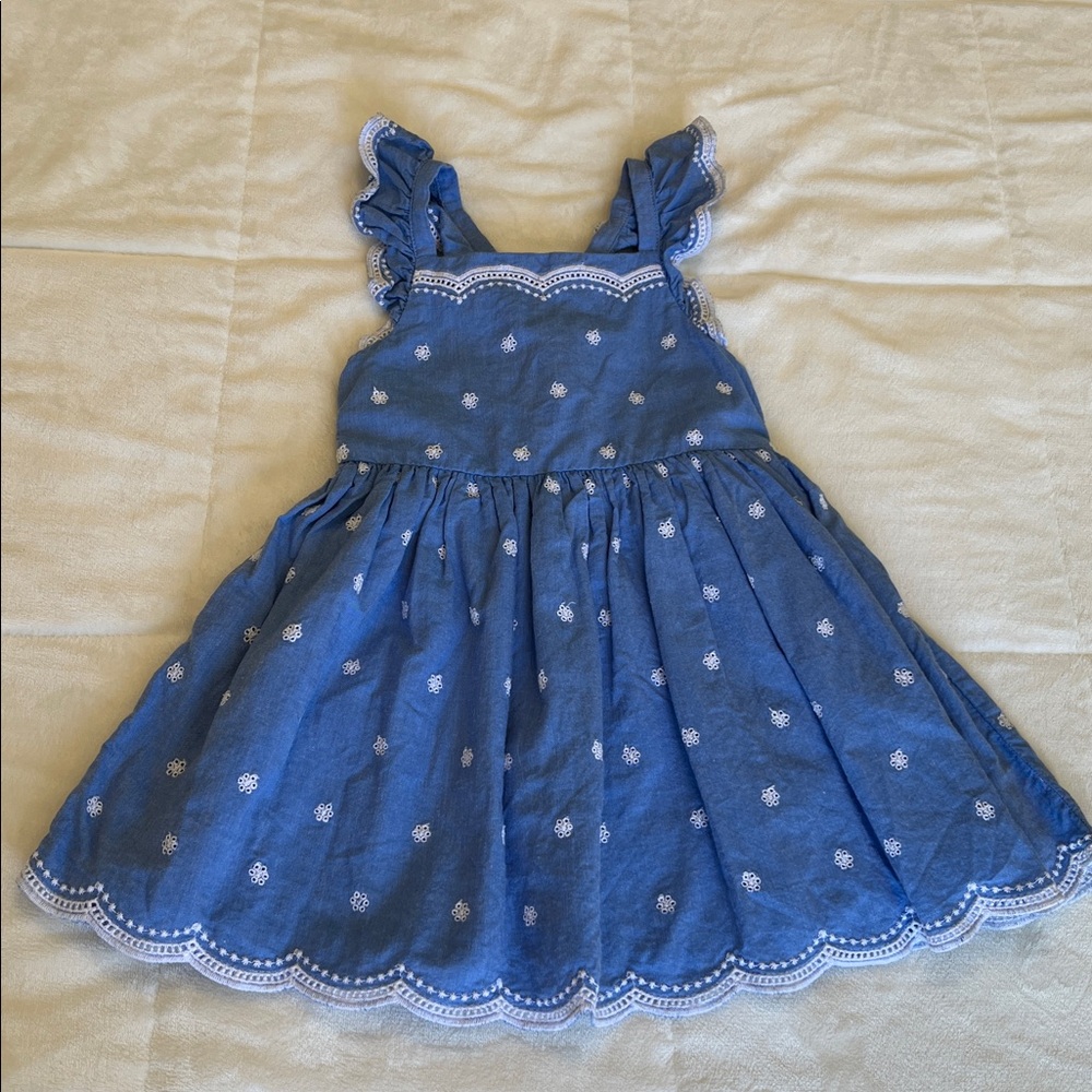 Chambray Sleeveless Dress with White Embroidery